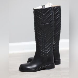 GUCCI Marmont GG matelasse napa charlotte riding tall flat knee boots 6.5